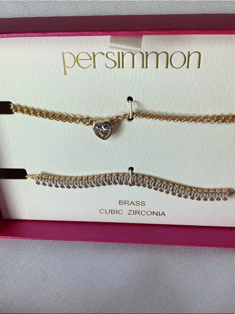 Persimmon Bracelet Set Gold Tone Heart CZ Tennis Bracelet Duo - Picture 4 of 5